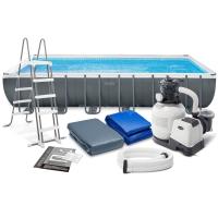 Бассейн каркасный (732х366х132см)+ песочный насос-фильтр, лестница, тент, подстилка  26364